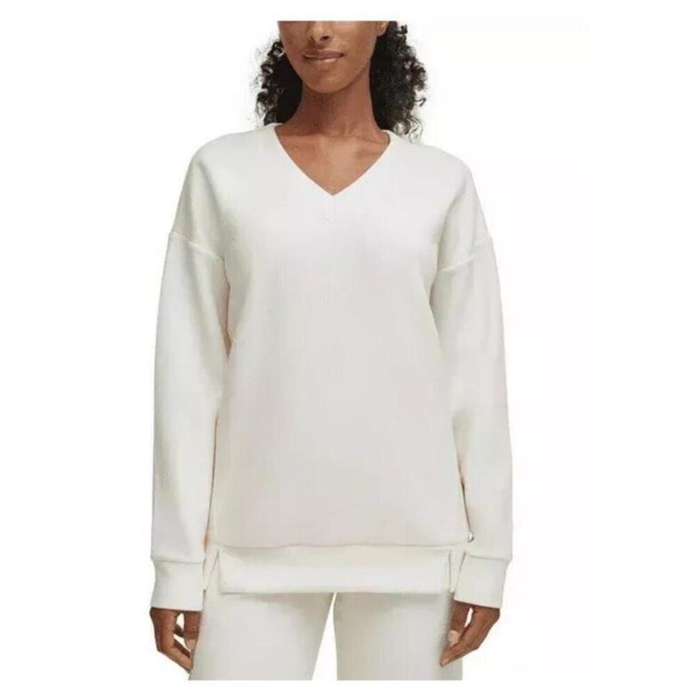 Marc New York Women's Cozy Ribbed V Neck Long Sleeves Pullover Top Large H1